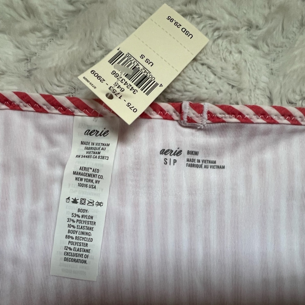 2/$20 ❤️ NWT aerie Red & White Striped Seersucker Ruffle Bikini Bottom Small - Picture 7 of 7